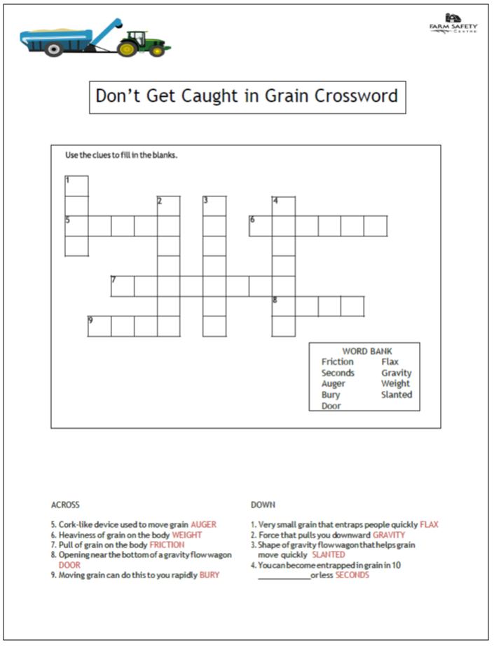 Don t Get Caught in Grain Crossword • Farm Safety Centre