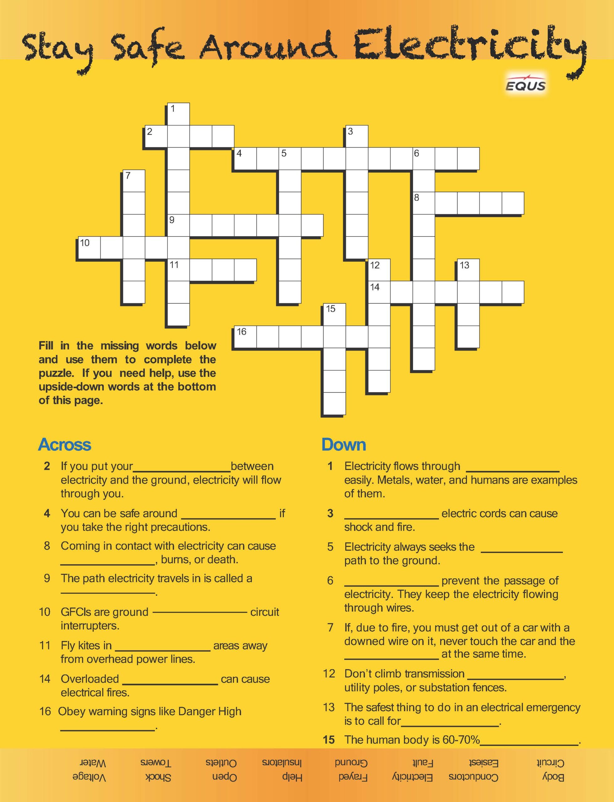 EQUS Stay Safe Around Electricity Crossword Farm Safety Centre   EQUS Crossword Scaled 